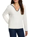 Nic + Zoe Nic+zoe Blanket Stitch Getaway Sweater In Classic Cream