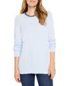 Nic + Zoe Nic+zoe Blanket Stitch Cotton Blend Sweater In Blue Multi