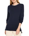 Nic + Zoe Nic+zoe Blanket Stitch Cotton Blend Sweater In Indigo Multi