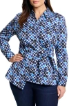 Nic + Zoe Nic+zoe Blue Baubles Wrap Detail Stretch Cotton Button-up Shirt
