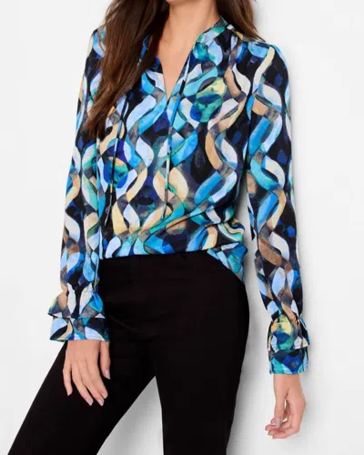 Nic + Zoe Blue Wave Links Top In Multi In Blue Multi