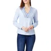 Nic + Zoe Blueline Embroidered Cotton Peasant Top In Blue Multi