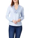 Nic + Zoe Blueline Embroidered Cotton Peasant Top