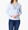 Nic + Zoe Blueline Embroidered Cotton Peasant Top In Multi