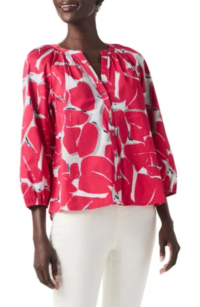 Nic + Zoe Bold Petals Button-up Shirt In Red Multi