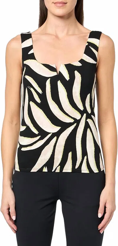 Nic + Zoe Breezy Leaves Split Neck Tank Top In Black Multi