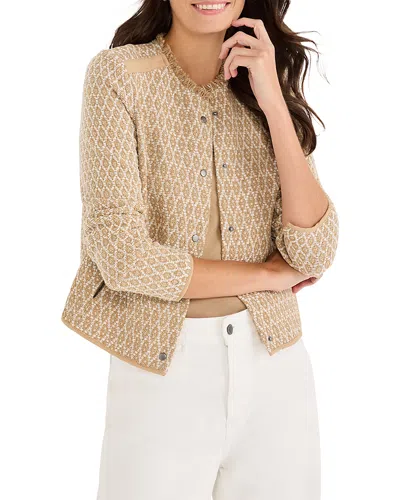 Nic + Zoe Nic+zoe Brocade Fringe Knit Jacket In Nude