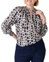 Nic + Zoe Nic+zoe Brushstroke Blues Smocked Cotton Top