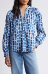 Nic + Zoe Brushstrokes Print Pullover Top In Blue Multi