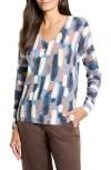 Nic + Zoe Nic+zoe Brushstrokes Waffle Stitch V-neck Sweater In Brown