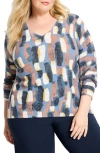 Nic + Zoe Nic+zoe Brushstrokes Waffle Stitch V-neck Sweater In Multi