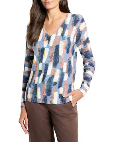 Nic + Zoe Nic+zoe Brushstrokes Waffle V-neck Sweater In Multi