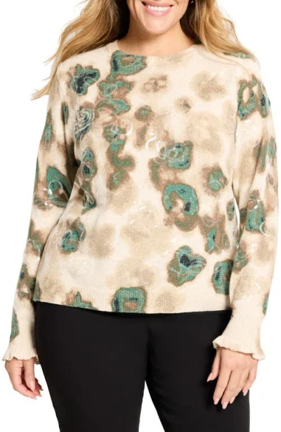 Nic + Zoe Nic+zoe Camo Shine Crewneck Cotton Blend Sweater In Multi