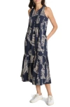 Nic + Zoe Nic+zoe Zebra Stripe Split Neck Cece Dress In Multi