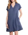 Nic + Zoe Central Park Stripe Linen Blend Shift Dress In Blue