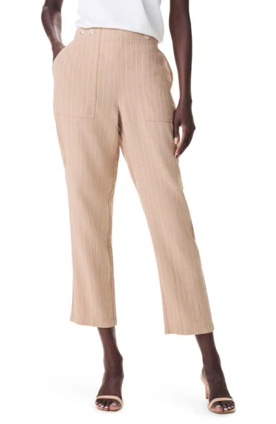 Nic + Zoe Central Park Pinstripe Linen Blend Ankle Pants In Neutral Multi