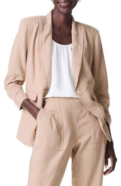 Nic + Zoe Central Park Scrunch Sleeve Linen Blend Blazer In Neutral Multi