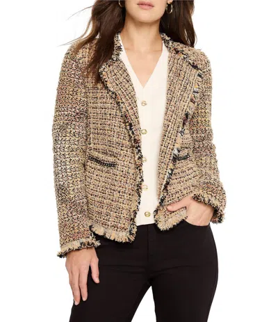 Nic + Zoe Chain Trim Fringe Mix Knit Jacket In Neutral Mix