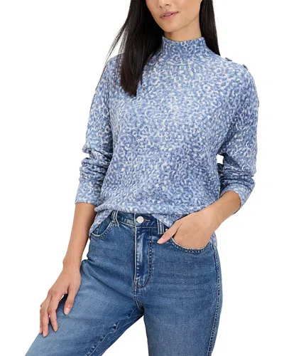 Nic + Zoe Nic+zoe Cheetah Print Mock Neck Sweater In Blue