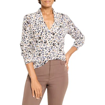 Nic + Zoe Nic+zoe Cheetah Spot V-neck Cotton Blend Sweater In Multi