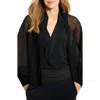 Nic + Zoe Nic+zoe Chiffon Crush Mixed Media Cardigan In Black