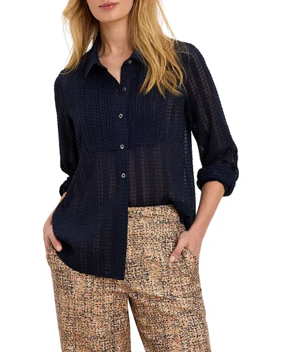 Nic + Zoe Nic+zoe Chiffon Jacquard Tuxedo Shirt In Blue