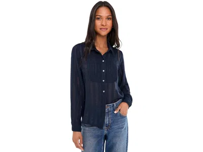 Nic + Zoe Chiffon Jacquard Tuxedo Shirt Women's Clothing Dark Indigo: Lg, Polyester In Blue