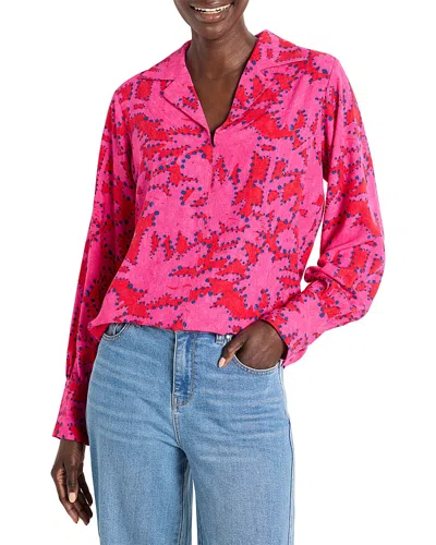 Nic + Zoe Nic+zoe Clashy Petals Poet Blouse In Pink Multi
