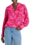 Nic + Zoe Clashy Petals Poet Blouse In Pink Multi