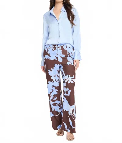 Nic + Zoe Cloud Blossom Eliot Wide Leg Pants In Brown Multi In Blue