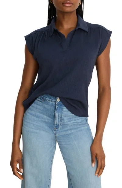 Nic + Zoe Nic+zoe Coastal Crinkle Cotton Blend Top In Blue
