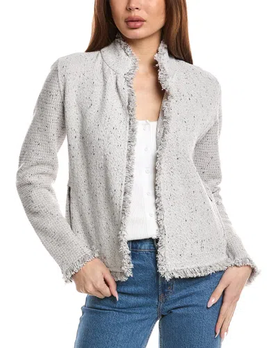 Nic + Zoe Nic+zoe Collared Fringe Mix Knit Jacket In White