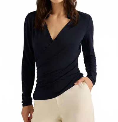 Nic + Zoe Collared Knit Wrap Top In Dark Indigo In Black