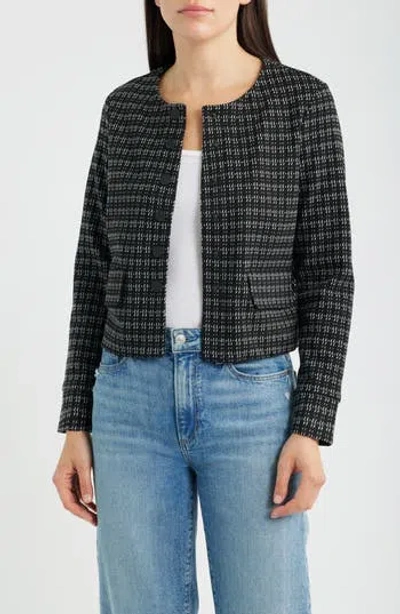 Nic + Zoe Nic+zoe Collarless Jacquard Knit Jacket In Blue