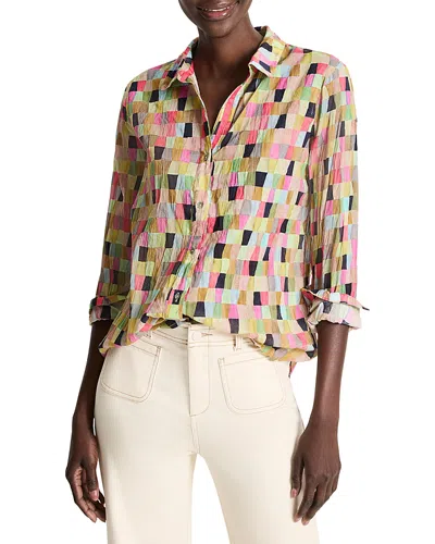 Nic + Zoe Nic+zoe Colorfield Crinkle Button-up Shirt In Green Multi