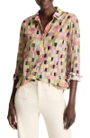 Nic + Zoe Nic+zoe Colorfield Crinkle Button-up Shirt In Green Multi