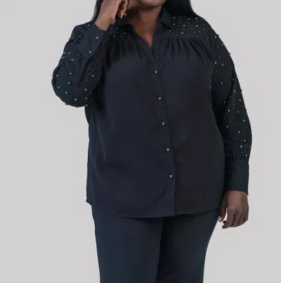 Nic + Zoe Constellation Button Down Shirt - Plus In Black Onyx In Blue