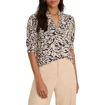 Nic + Zoe Contrast Swirl Top In Neutral Multi