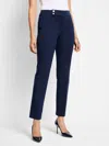 Nic + Zoe Copley Straight Cotton Bi-stretch Extended Tab Dress Pant In Dark Indigo In Purple