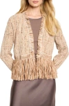Nic + Zoe Nic+zoe Cork Fringe Knit Jacket In Blue