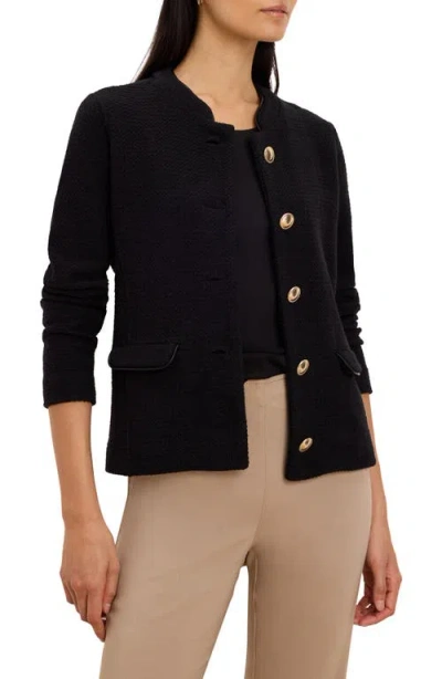 Nic + Zoe Nic+zoe Cotton Blend Tweed Knit Jacket In Black