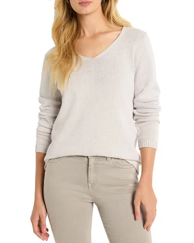 Nic + Zoe Cotton Cord Soft V-neck Sweater In Cobblestone