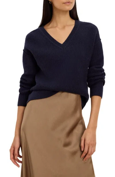 Nic + Zoe Nic+zoe Cozy Cottage V-neck Sweater In Blue