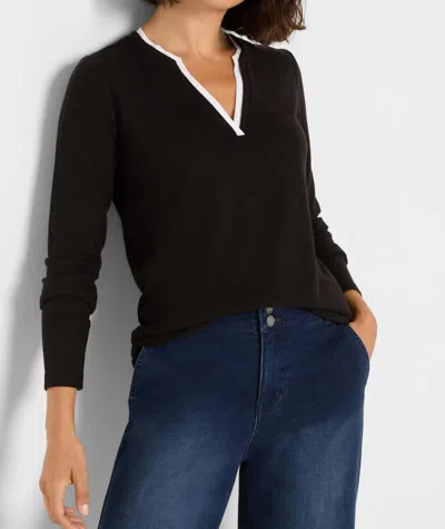 Nic + Zoe Cozy Jersey Double Layer Split Neck Tee In Black Onyx