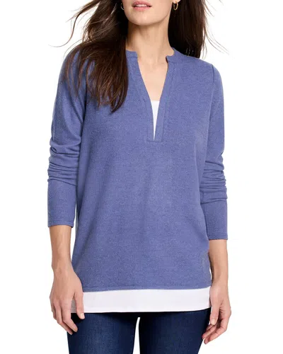 Nic + Zoe Nic+zoe Cozy Mix Media Layer Top In Blue
