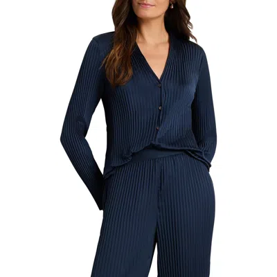 Nic + Zoe Nic+zoe Crinkle Crepe Pleated Button-up Shirt In Dark Indigo