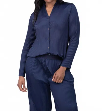 Nic + Zoe Crinkle Crepe Shirt Top In Dark Indigo In Blue