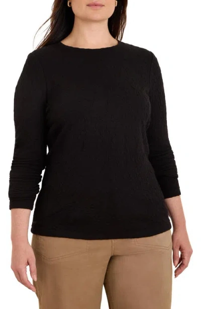 Nic + Zoe Nic+zoe Crinkle Knit Textured Top In Black