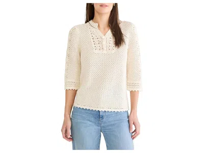 Nic + Zoe Crochet Mesh Sweater In White