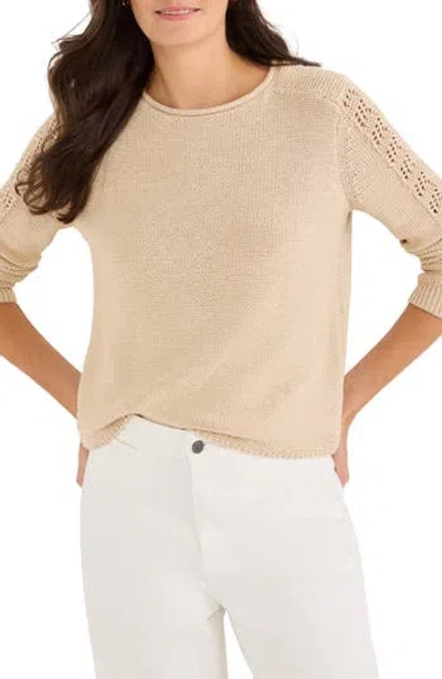 Nic + Zoe Nic+zoe Crochet Sleeve Sweater In Brown